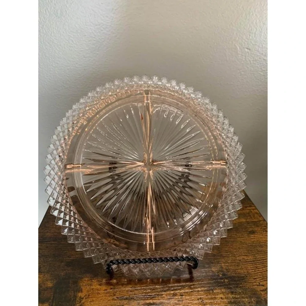 Anchor‎ Hocking pink depression glass 4-section divided relish dish